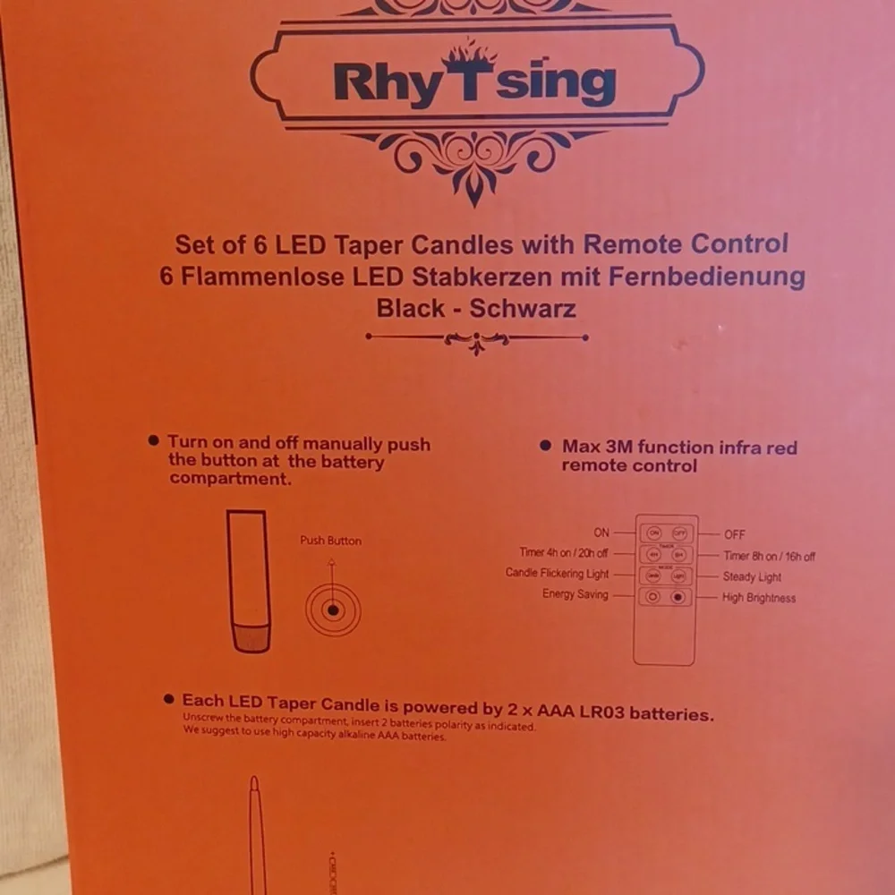 Black LED Taper Candles with  Remote Set Of 6 Candles Rhy T Sing